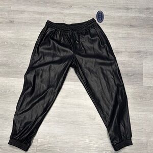 Faux Leather Joggers - Black